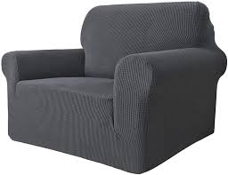 Maxijin Super Stretch Chair Covers For Living Room 1 Piece Universal Chair Slipcover With Arms Jacquard Spandex Chair Protector Dogs Pet Friendly Sofa Couch Armchair Cover 1 Seater Grey Amazon Co Uk Kitchen Home