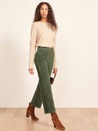 Reformation Austin Pant Sage Cropped Green Corduroy Trousers