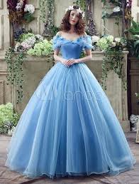 Ballkleider A Linie Ball Kleider Hochzeit Tull Prinzessin Kleider Kurzarm Formelle Kleider Mit Carmenausschnitt Und Schnurung Und Court Schleppe Light Blue Prom Dress Long Elegant Prom Dresses Ball Gowns Prom