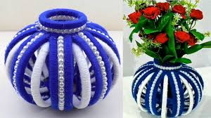 Diy Flower Vase Out Of Waste Newspaper And Wool Best Home Decor Idea Fuldani Banane Ka Tar Flower Vase Diy Diy Flowers Fabric Flowers Diy