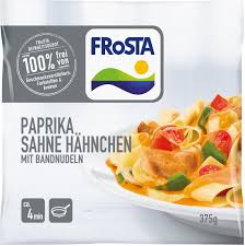 Den schmelzkäse und die sahne hinzugeben, kurz aufkochen lassen und das ganze mit einem guten. Frosta Paprika Sahne Hahnchen Mit Bandnudeln Frosta Shop