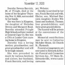 Obituary for Dorothy Devens Barnick