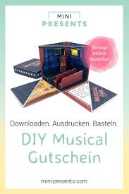 Mini Presents Musical Gutschein Explosionsbox Als Geschenk Ausdrucken Basteln Geschenkideen Party Deko Zum Ausdrucken Und Basteln Musical Gutschein Gutschein Basteln Geburtstag Gutschein Basteln