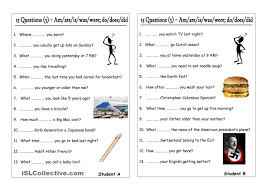 13 Questions 5 Am Are Is Was Were Do Does Did Pair Work Verb Worksheets This Or That Questions Verb Practice