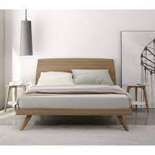 Flared blacks, tapered legs and pops of color keep the vibe clean and simple; Modern Mid Century Natural Color Walnut King Size Platform Bed Bedroom Amazing Mid Century M Mid Century Modern Bedroom Furniture Modern Bed Frame Modern Bed