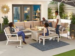 Nothing could be further from the truth. Nova Outdoor Living Vogue Corner Dining Set With Firepit Table Lounge Chair Bench Corner Sofa Set At Gardenman