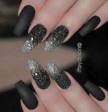 Black Acrylic Nail Ideas 80 Most Gorgeous Glitter Nails Ideas Include Acrylic And Matte Nails For Fall And Winter Diaror Dia Prom Nail Designs Black Acrylic Nails Black Nail Designs