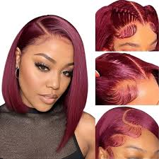 Amazon.com : OLFORY 99j Burgundy Bob Wig Human HaIr Wigs 13x4 Lace Front  Wigs for Black Women Straight Burgundy Human Hair Pre Plucked 180% Density  Transpaent Lace Frontal Wig 99j Short Bob