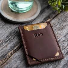 On one side is an id window and on the other side there are two card slots and the money clip. Personalized Leather Money Clip Wallet Front Pocket Fine Etsy