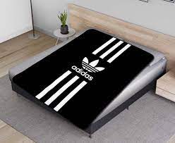 Adidas Brand Logo Stripes Quilt Blanket Bedroom Throw Fleece Fear Fish