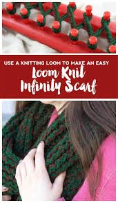You will need a knitting loom, yarn of an appropriate weight for the loom, a loom tool and scissors. Diy An Infinity Loom Knit Scarf Do It Your Freaking Self Loom Knitting Scarf Loom Knitting Patterns Loom Knitting Projects