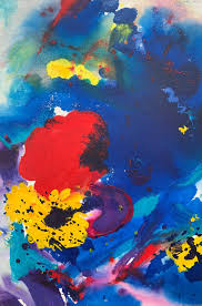 And the lighting definitely adds a good touch. Margaret Francis Abstract Flowers Painting Blue Red Yellow Purple Colour By Modern British Artist For Sale At 1stdibs
