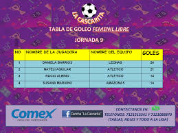 El 'cabecita' lidera la tabla de goleo con 12 anotaciones y está a poco de coronarse; Tabla De Goleo Individual Femenil Cancha La Cascarita Facebook