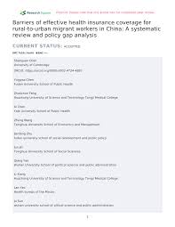 Maybe you would like to learn more about one of these? Pdf Barriers Of Effective Health Insurance Coverage For Rural To Urban Migrant Workers In China A Systematic Review And Policy Gap Analysis