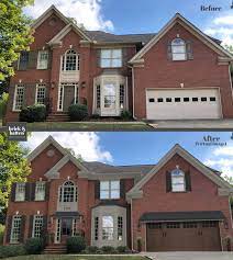 This Brick Beauty Wanted To Add Some Depth And Interest Around The Front Door Using A Darker Trim Red Brick House Exterior Red Brick House Garage Door Colors