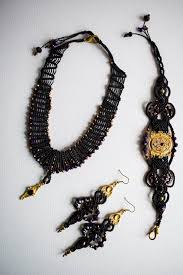 Black And Gold Jewelry Set Macrame Jewelry Sets Black And Gold Jewelry Elegant Jewelry Set Necklace Earrings Bracelet Cry Black Gold Jewelry Jewelry Handmade Jewelry