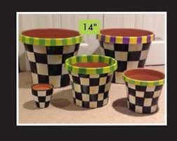 Black And White Painted Clay Pots 14 Terra Cotta Colored Pot Planter Resin Black And White Checked Painted Clay Pots Flower Pot Design Clay Pot Crafts