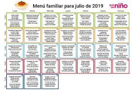 Menu Mensual Para Ninos Para Julio 2019 Menu Mensual Para Ninos Alimentacion Guia Del Nino