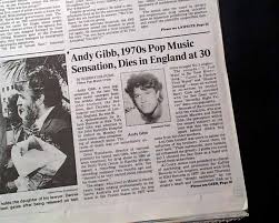 Singer andy gibb poses for a portrait 1981 in los angeles, california. Andy Gibb Death Youngest Brother Of The Bee Gees Rarenewspapers Com