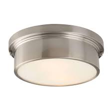 Hampton Bay Oxnard 13 In 2 Light Brushed Nickel Round Flush Mount With Glass Shade Hls8012a The Home Depot Modern Flush Mount Lighting Ceiling Lights Flush Mount Lighting