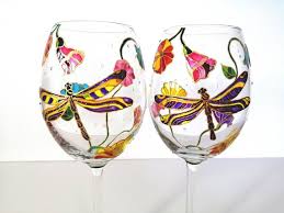 Custom Wine Glasses Dragonfly Hand Painted Wine Glasses Floral Gift For Mom Bridesmaids Glasses Custom Wine Glasses Painted Wine Glasses Decorated Wine Glasses