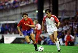 Spain 1 Denmark 1 5 4 Pens In 1984 In Lyon Frank Arnesen Makes A Good Run Down The Left For Denmark In The Semi Final Of Euro 84