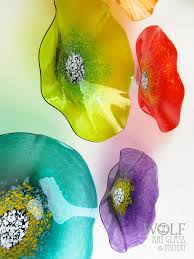 Mesmerizing glass wall flowers and hand blown glass platters. Turquoise Teal Lemon Lime Amethyst Purple Bright Red Glass Wall Art Flowers Blown Glass Wall Art Glass Wall Art Fused Glass Wall Art