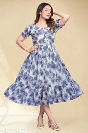 sachin and babi light blue dress Floral Embroidered Fit & Flare Midi Dress – DressBerry