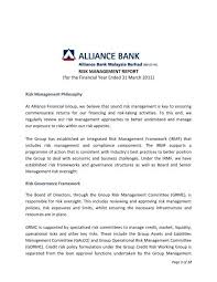 The following are the cities, where alliance islamic bank berhad has branch / branches in malaysia. Risk Management Report Alliance Bank Malaysia Berhad