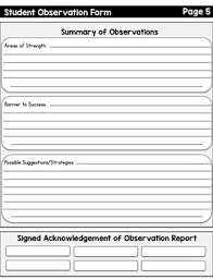 Student Observation Checklist Form Pre K Through Grade 5 Classroom Observation Observation Student