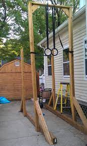 Backyard Pull Up Bar Ring Set Could Add A 15 Rope Climb Too Pretty Cool For A Couples Wod Outdoor Pull Up Bar Backyard Pull Up Bar Diy Home Gym