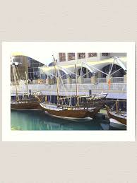 Small fishing boat wall decor. Traditional Arab Fishing Boats Kuwait Art Print By Createaline Redbubble