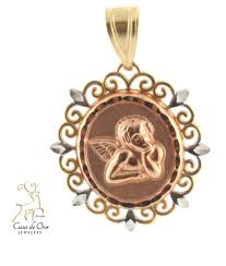 14k gold guardian angel pendant. Gold Guardian Angel Pendant 14k Tri Color Casa De Oro Jewelers