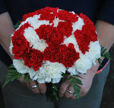 White Carnations Red Carnations Green Leather Leaf Fern Carnation Bouquet Carnation Wedding White Carnation Bouquet