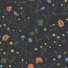 Midsummer Black Wallpaper By Borastapeter Black Wallpaper Scandinavian Wallpaper Floral Wallpaper