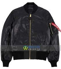 Alpha Ma1 Flight Bomber Black Leather Jacket On Sale