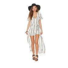 Juniors Crystal Doll Short Sleeve Walk Thru V Neck Romper Short Sleeve Dresses Fashion Clothes