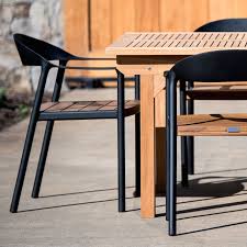 Sonoma Dining Chair In Metal And Teak Terra Outdoor Living Teak Patio Furniture Outdoor Dining Chairs Outdoor Dining Furniture