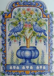 Fresque Murale Fleurie Peinte Carreaux Faience Mosaic Art Tile Art Painting Tile