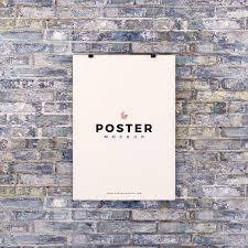 Free Poster Hanging On Brick Wall Mockup Psd For Presentation Hanging Posters Simple Poster Design Poster Mockup