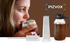 Amazon.com: PIZVOXCold Brew Coffee Maker Pitcher, 32 oz Thick Glass Mason  Jar Spout Lid with Handle & Stainless Steel Filter for Iced Brew Coffee,  Ice Lemonade, Sun Tea, Fruit Drinks Container