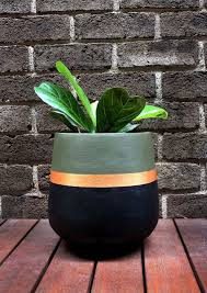 Black And Gold Design For Pots Peinture A La Main Leger Pot De Plante Dinterieur Kaki Or Etsy Painted Plant Pots Indoor Plant Pots Plants