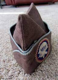 Vintage Army Garrison Cap Wool Hat Circa Korean War 1950 Brown With Paraglide Em Patch Size 6 7 8 Garrison Cap Wool Hat Korean War
