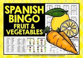 Spanish Fruits Vegetables Bingo Bingo Spanish Vegetables Fruit