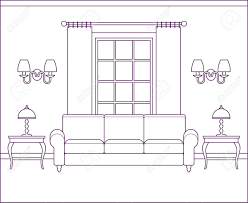 Bedroom background cartoon window drawing on house. Room Interior Vector Living Room Home Flat Design With Furniture Window Outline Sketch House Scene In Line Art Style Linear Contour Background Cartoon Illustration Coloring Page Royalty Free Cliparts Vectors And Stock