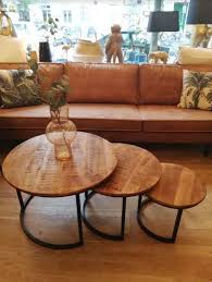 Couchtisch 3er Set In Braun Im Industrial Style Rund Mangoholz Massiv In 2020 Couchtisch Couchtisch Set Und Couchtisch Rund