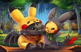 Explore kawaii pokemon wallpaper on wallpapersafari | find more items about cool pokemon wallpapers hd, cute pikachu wallpapers, cute pokemon wallpapers for android. Wallpaper Kawaii Game Anime Cartoon Crossover Cosplay Stitch Pikachu And Toothless 1332x850 Wallpaper Teahub Io