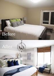 Use Large Gray Horizontal Stripes To Visually Elongate The Wall Small Master Bedroom Remodel Bedroom Guest Bedroom Makeover
