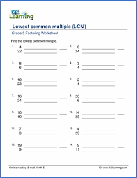 Grade 5 Factoring Worksheet Lowest Common Multiple Common Multiples Least Common Multiple Common Denominators
