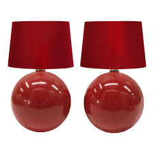 Vintage Red Ceramic Ball Lamps A Pair Red Lamps Bedroom Lamp Red Table Lamp